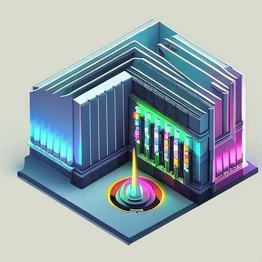 Synthwave Spaceship Observatory in Isometric View