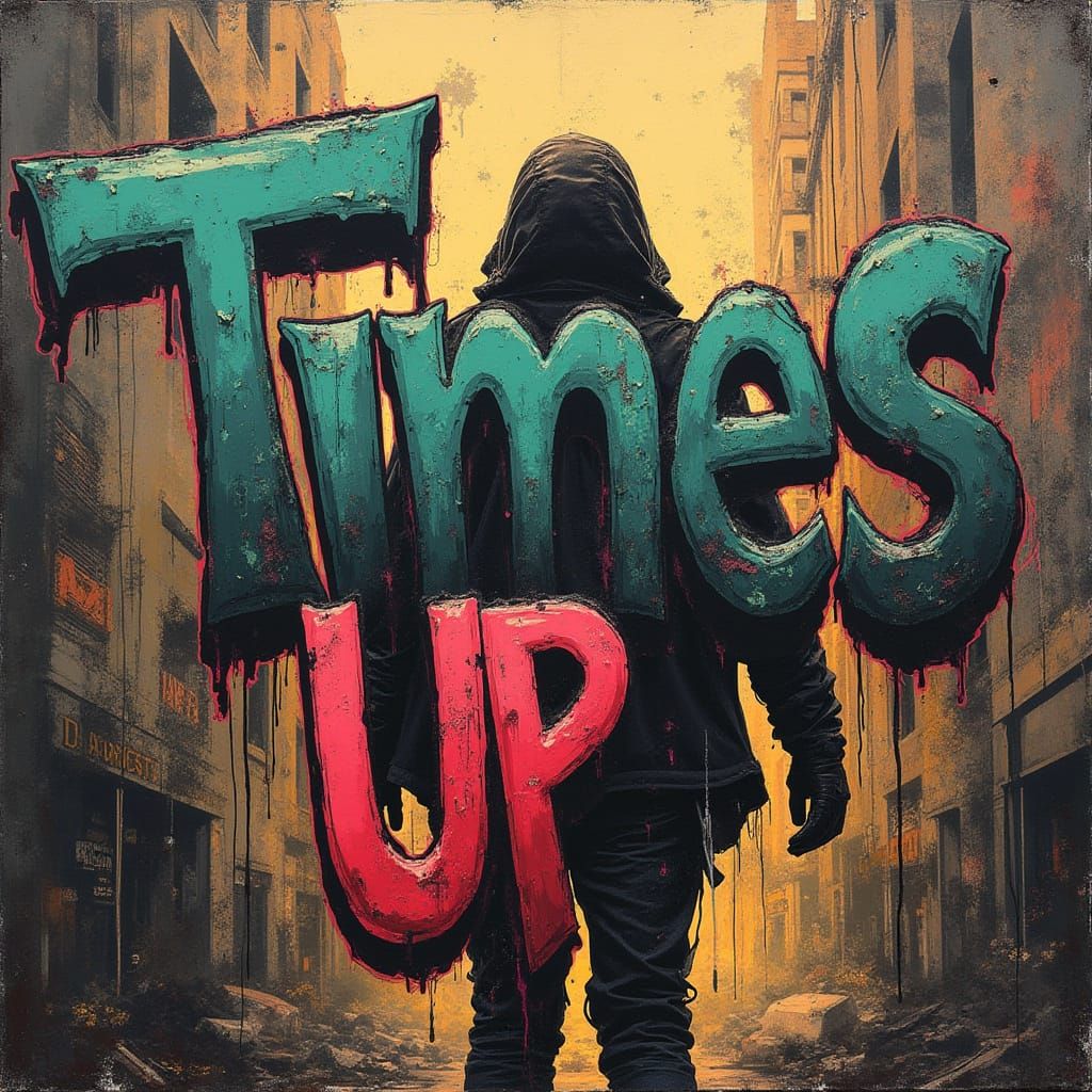 Dystopian Cityscape with Bold Graffiti Font