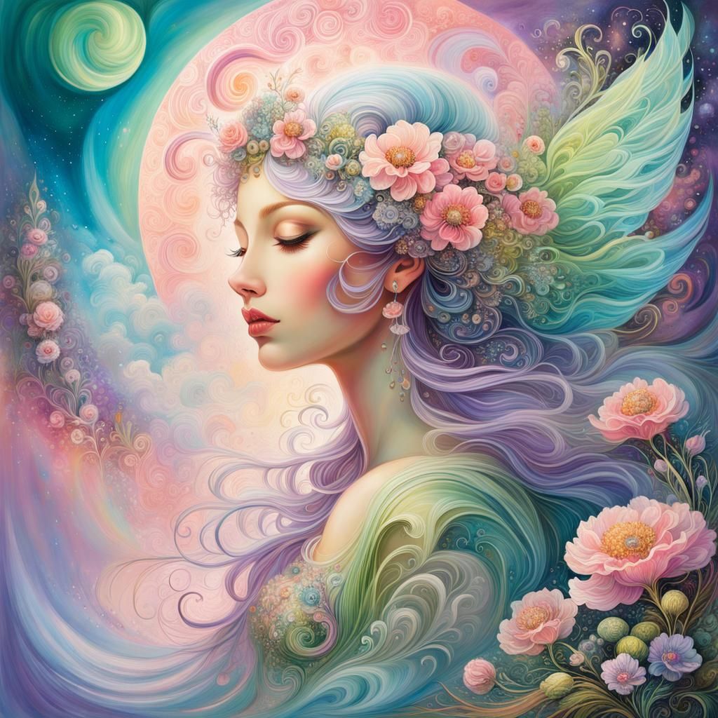 Dreamy Flower with Cloud Background in Pastel Colors