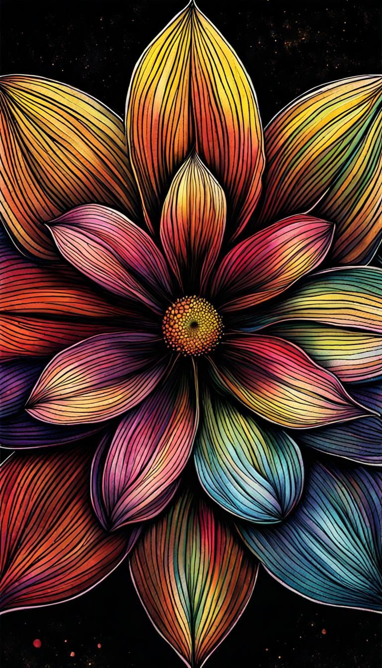 Vibrant Dark Flower Portrait in Hyperrealism Style