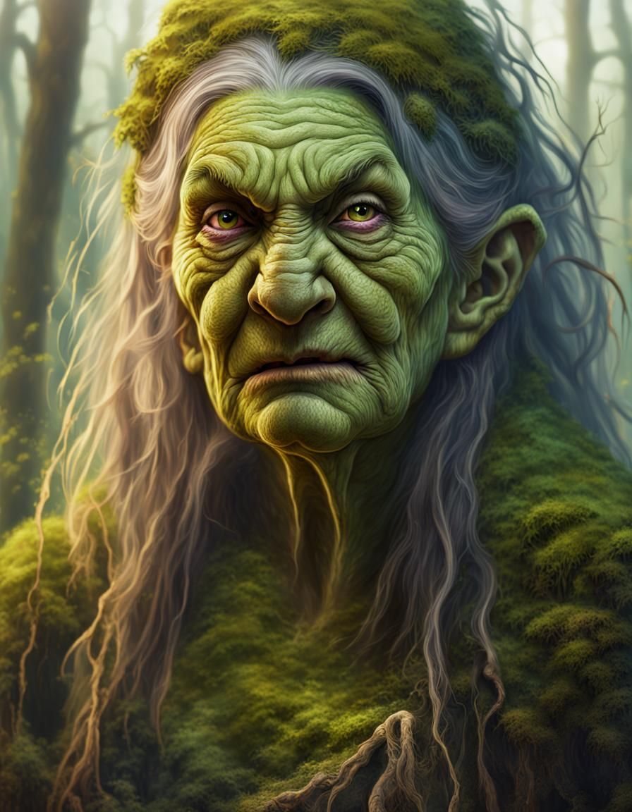 Hyperrealistic Swamp Witch in Detailed Splash Art