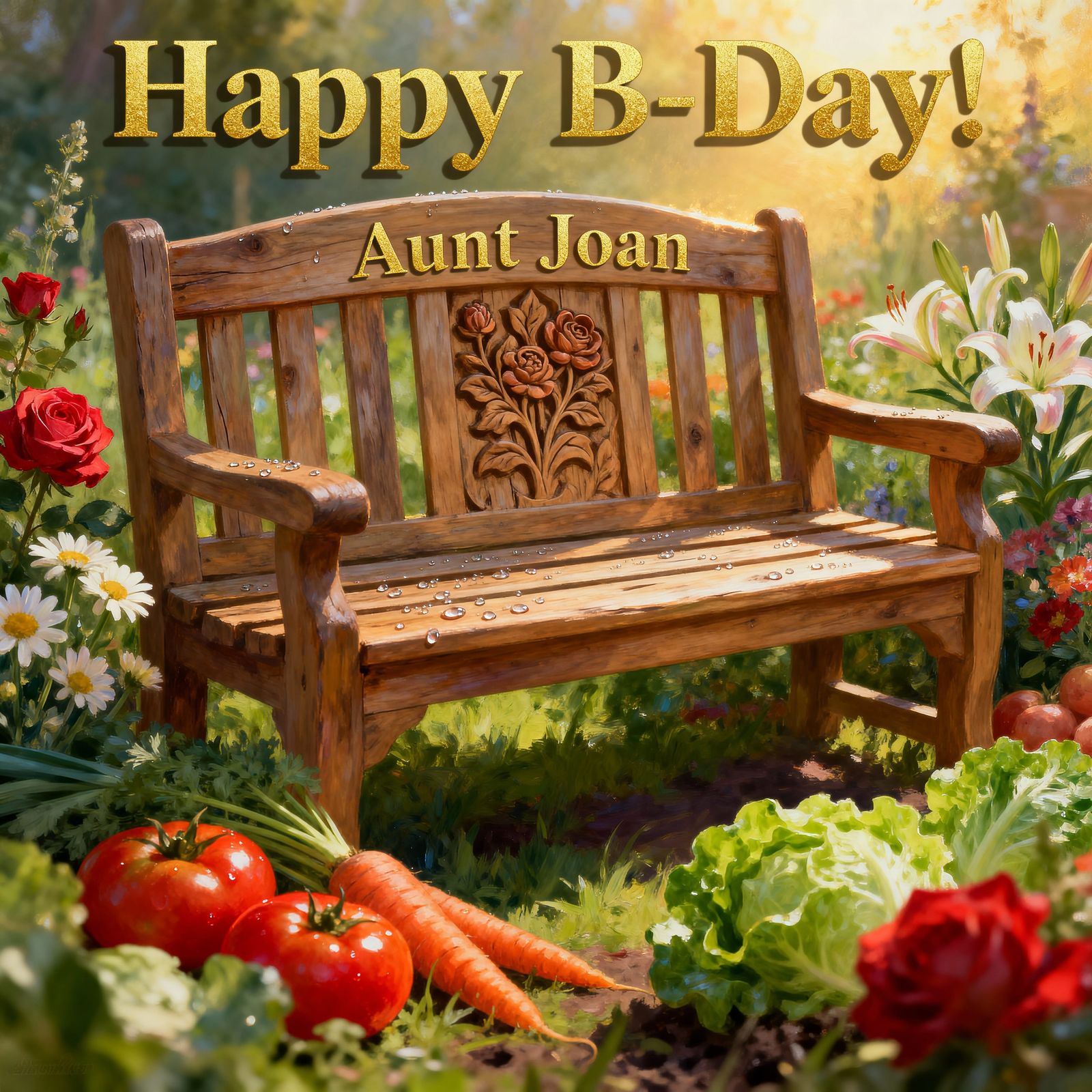 Handmade Wooden Bench in Flourishing Garden