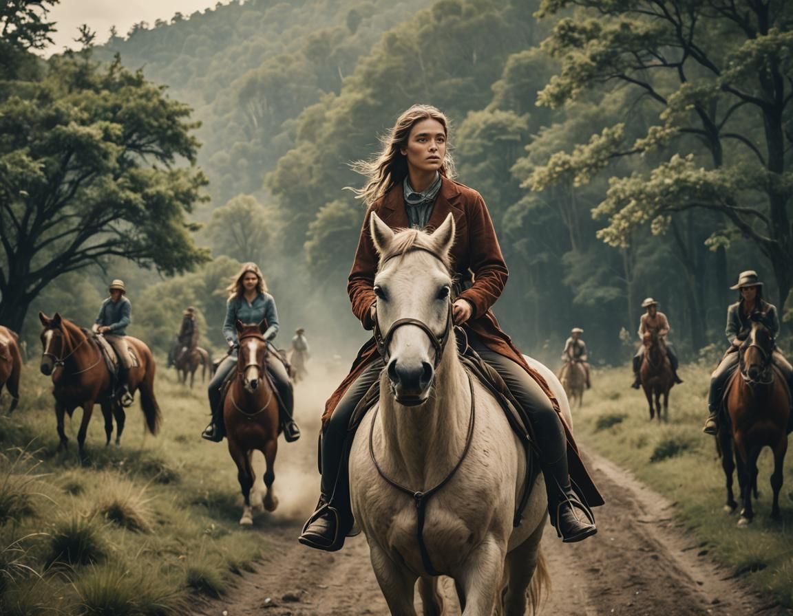 Stunning Woman Riding Horse: Cinematic Film Still