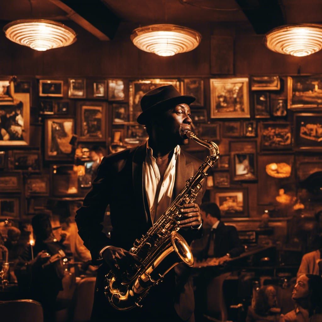 Miles Davis in a Neon Jazz Club, Detailed Art