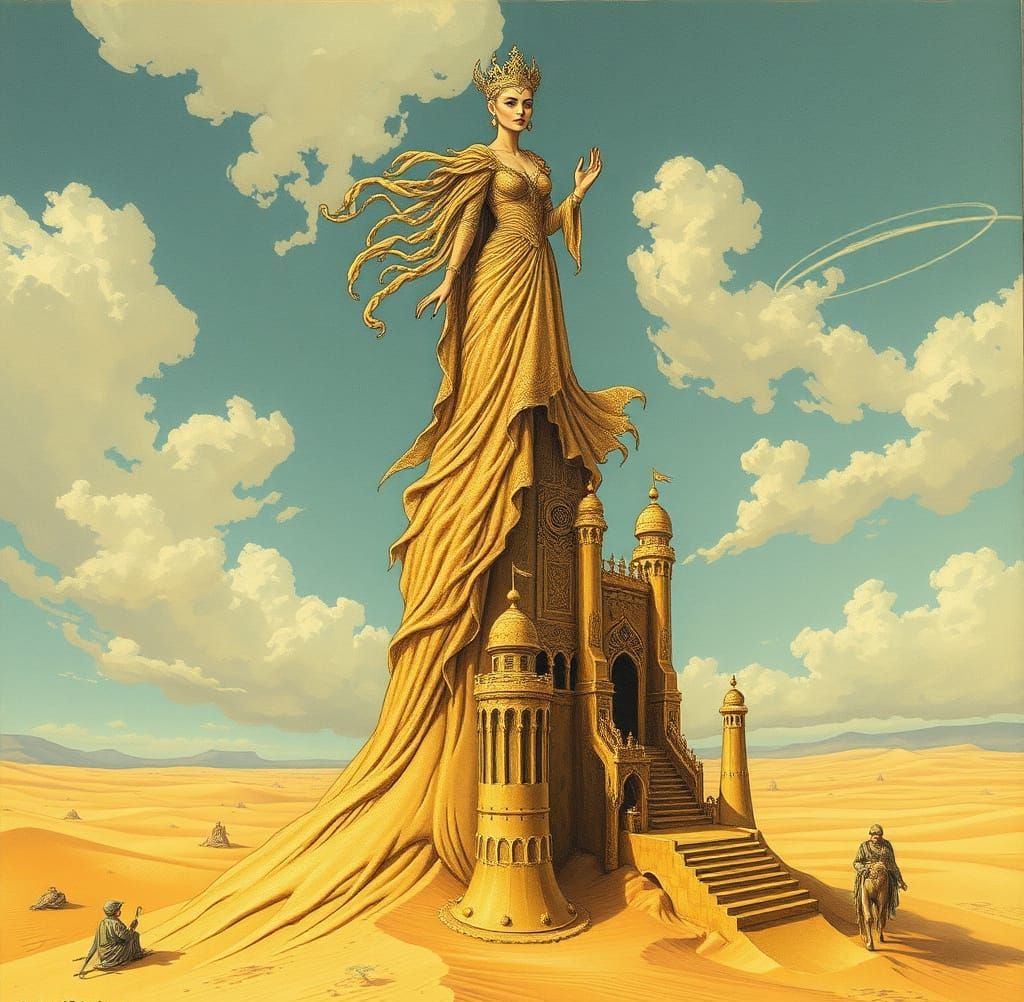 The Sandman Queen in a Surreal Desert