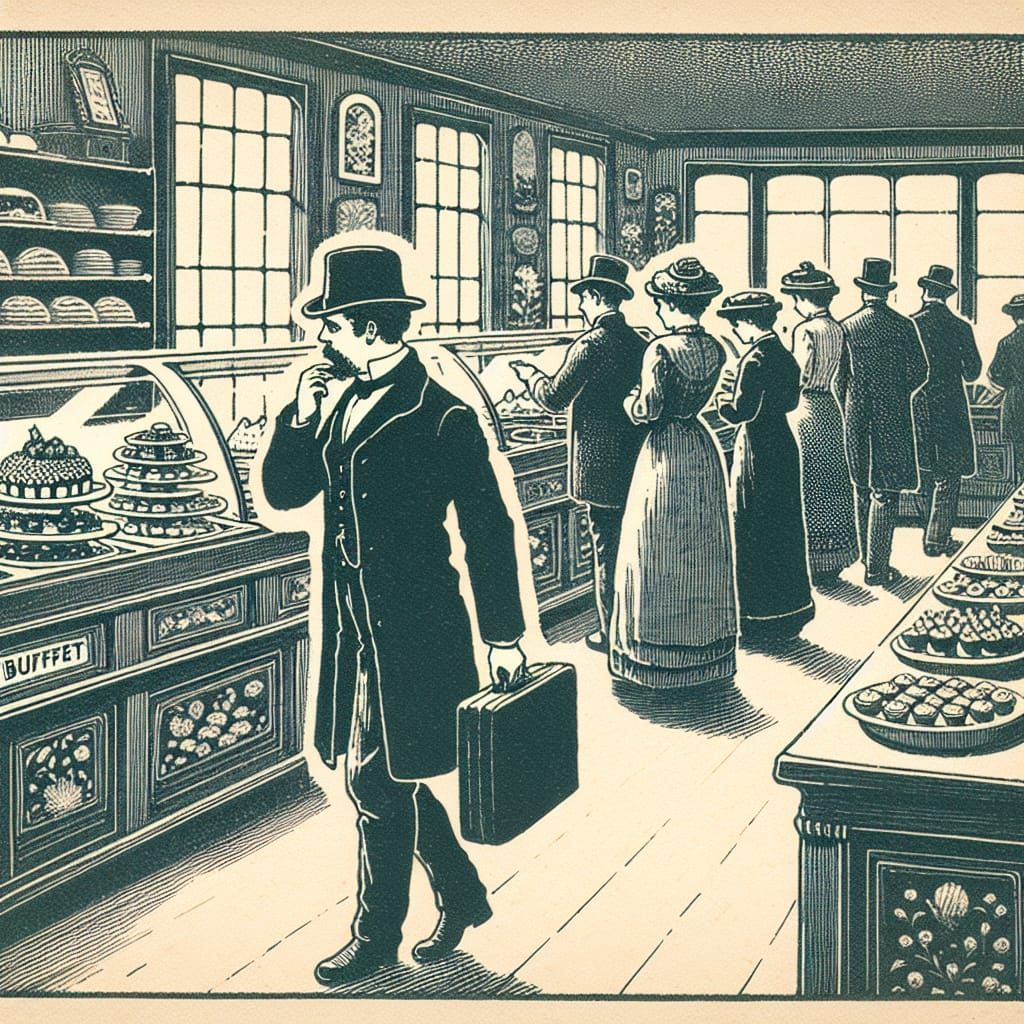 Victorian Woodblock Print: Cupcake Buffet Lunch