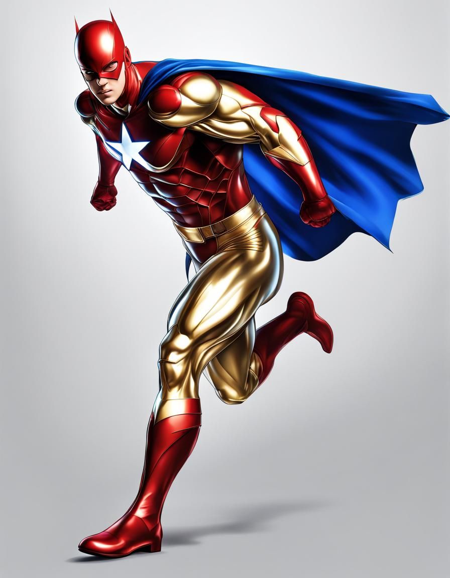 Photorealistic Gold Superhero on White Background