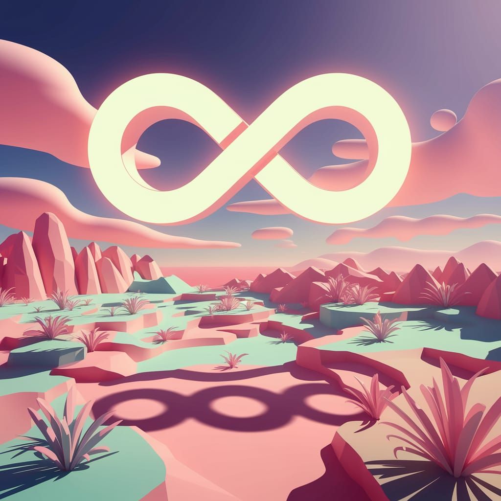 Surreal Infinity Symbol Radiates Warm, Ethereal Light in Whi...