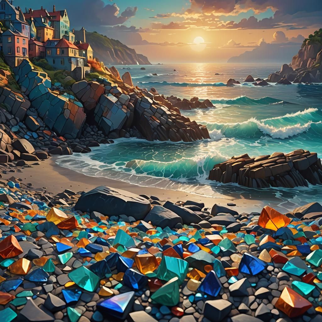 Glass Tower on Rocky Shoreline in Fauvist Fantasy Style