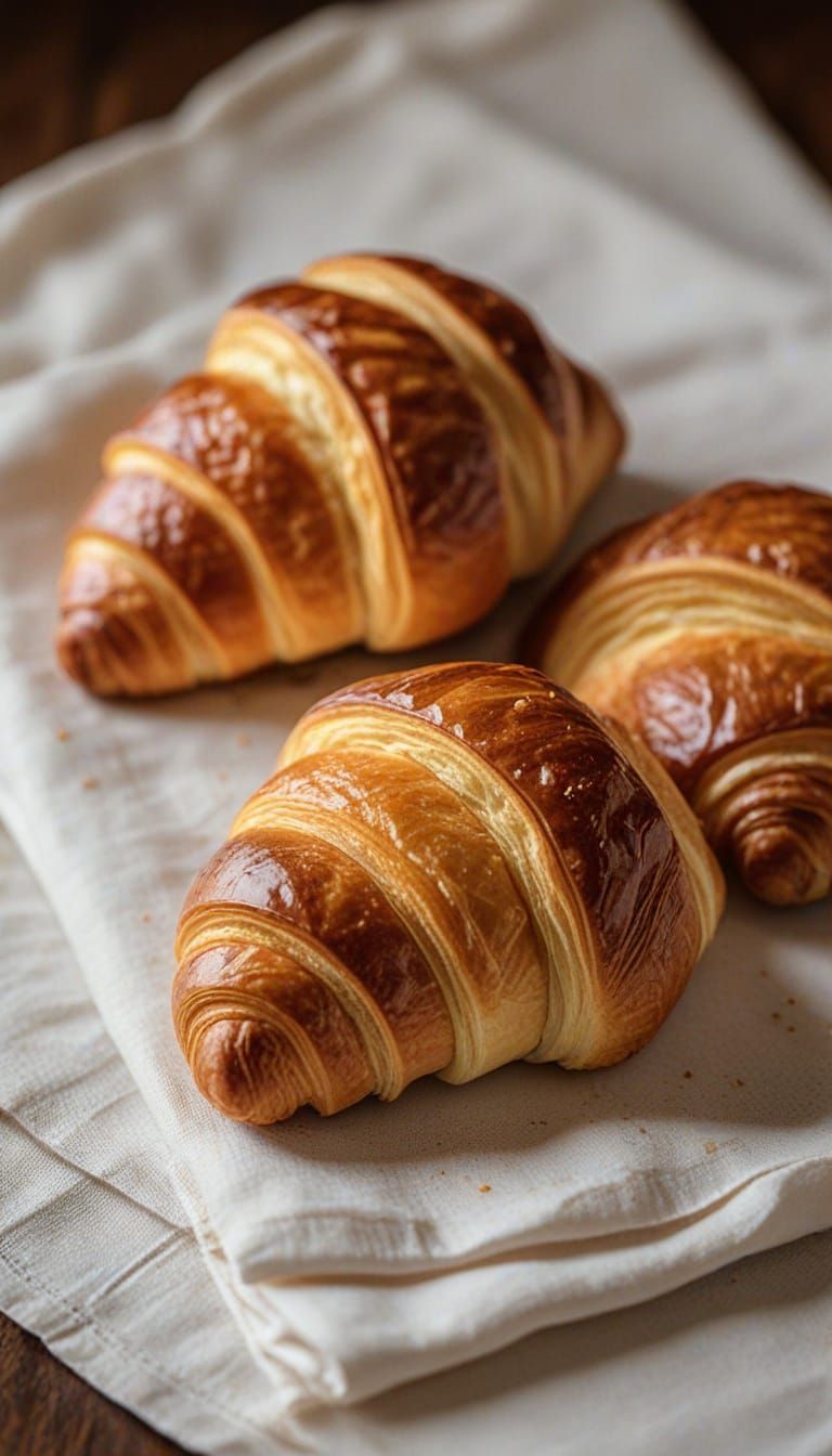Warm Croissants on Linen Napkin, Magazine Food Photography
