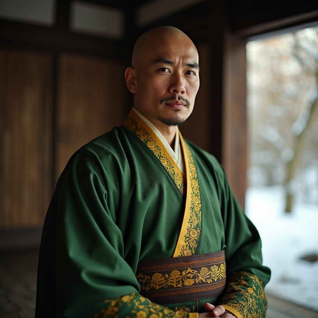 Middle-Aged Asian Nobleman in Winter Castle