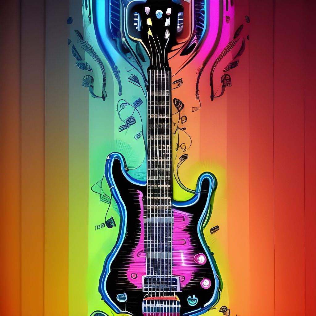 Neon Electric Guitar Portrait in Tribal Fantasy Style