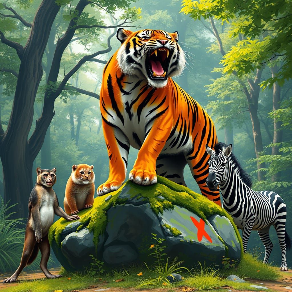 Tiger Reigns Supreme Over Forest Realm in Vibrant Graffiti S...