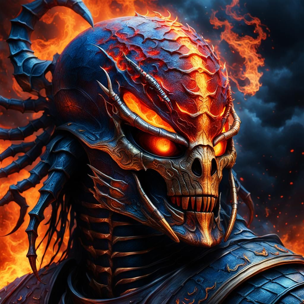 Scorpion's Furious Face in Hellfire - Fantasy Art