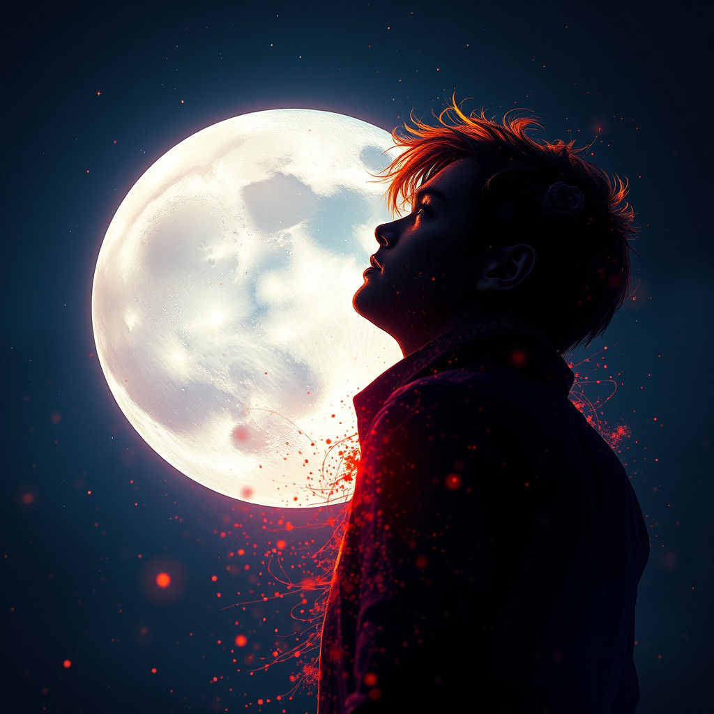 Person in Trance Gazing at Moon: Fantasy Art