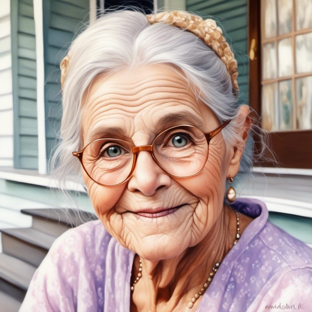 Elderly Woman Portrait with Bright Eyes in Pastels