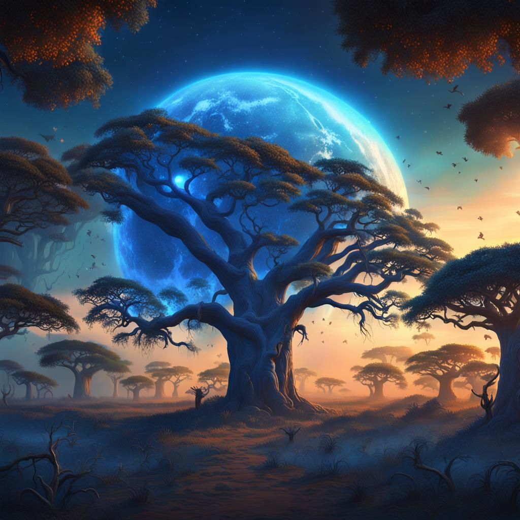 Earth Orbs on Baobab Tree: Magic Realism in Alcohol Ink