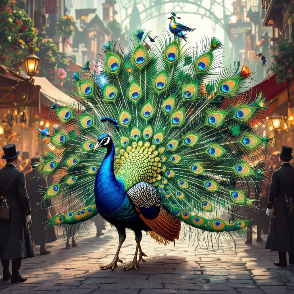 Steampunk Peacock in Victorian City Market