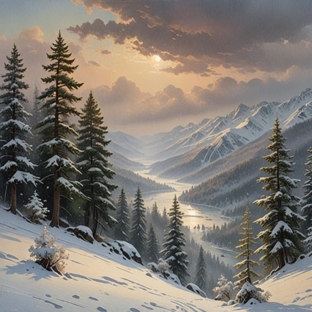 Ethereal Winter Landscape in Dreamy Digital Art