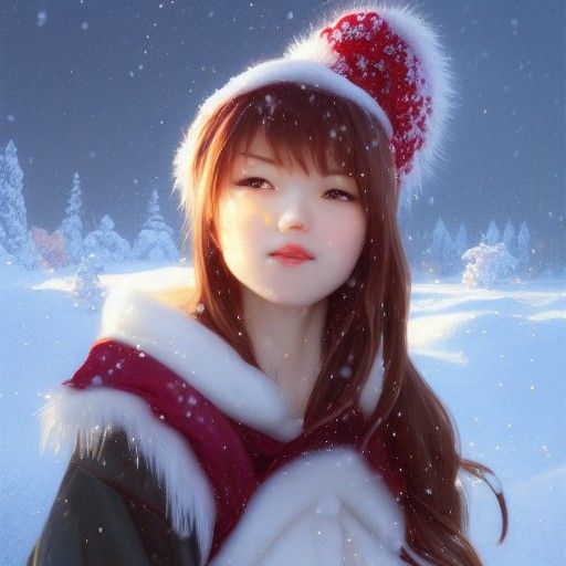 Cute Winter Portrait of Kyoko in Art Nouveau Style