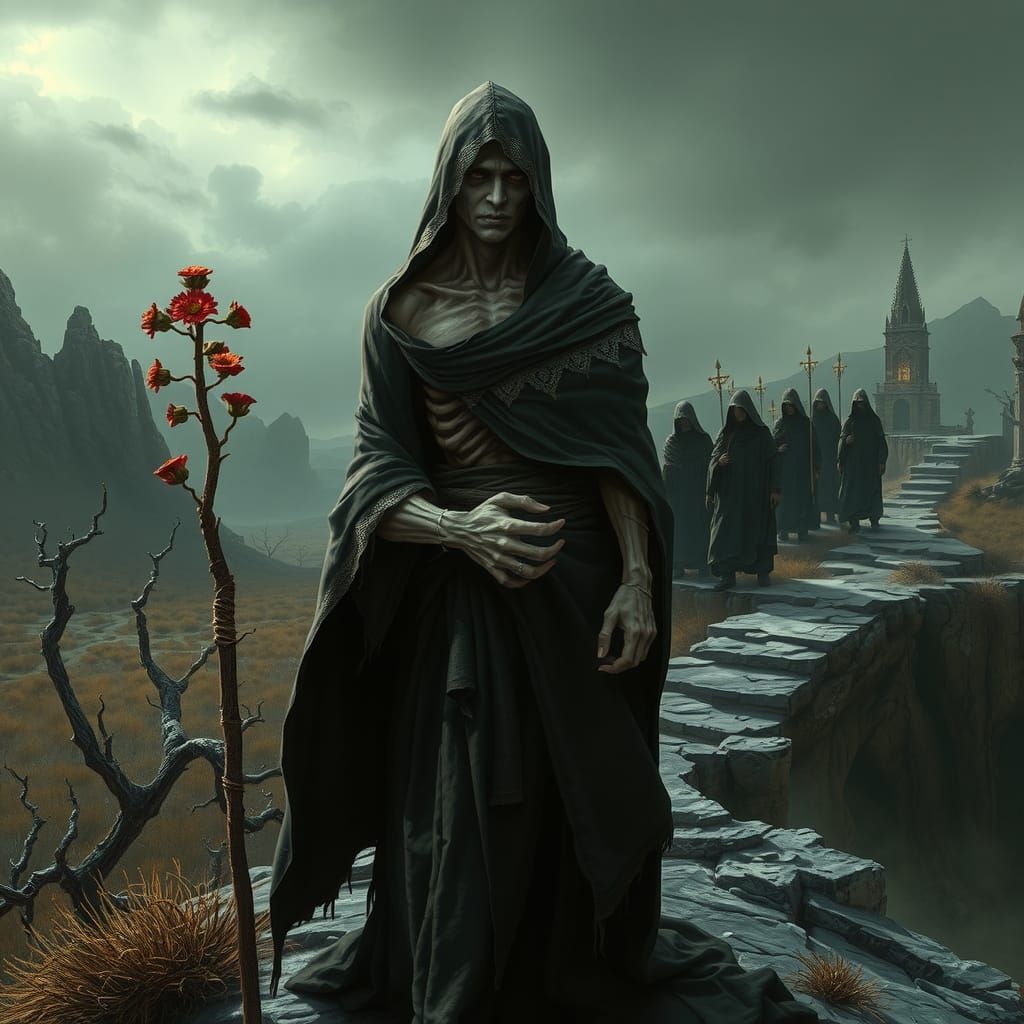 Azritheros, The Withered King, God of Death, shrouded in a h...