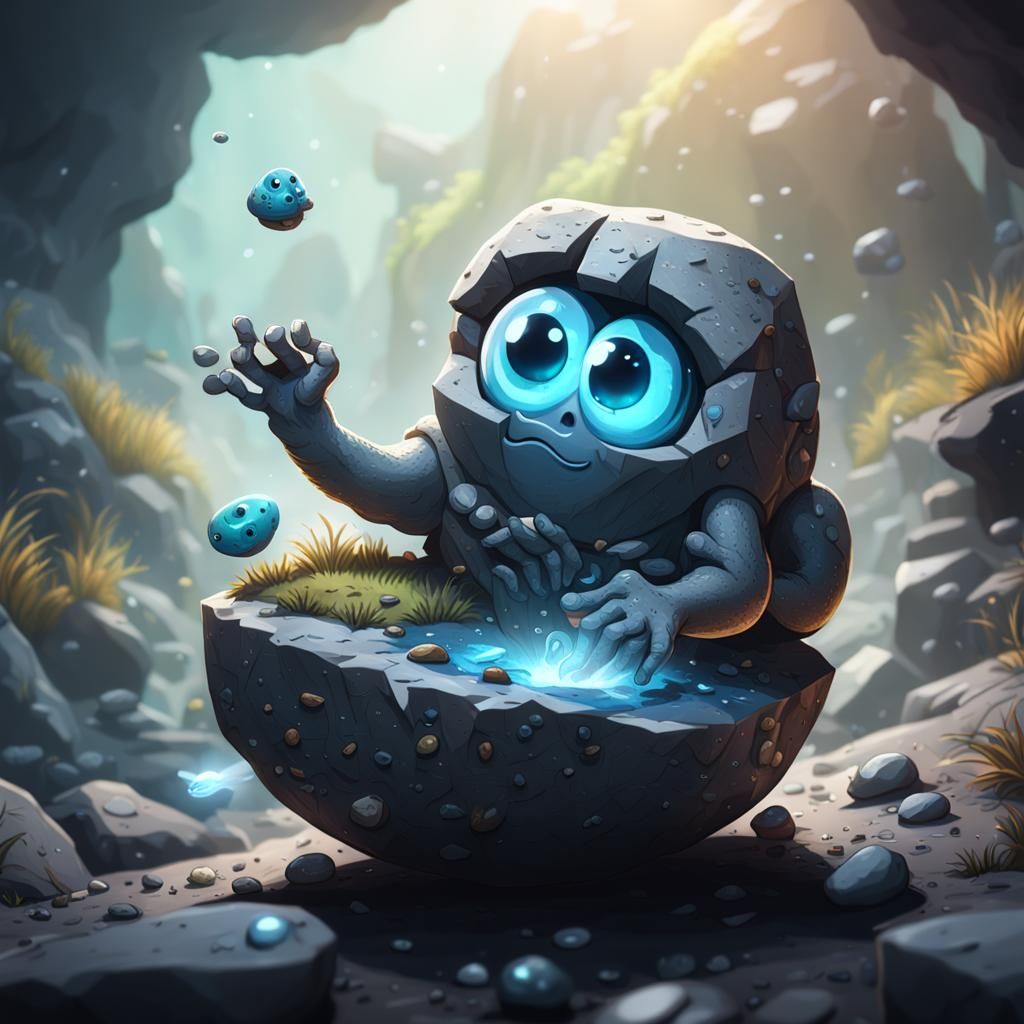 Child with Googly-Eyed Pet Rock: Fantasy Art