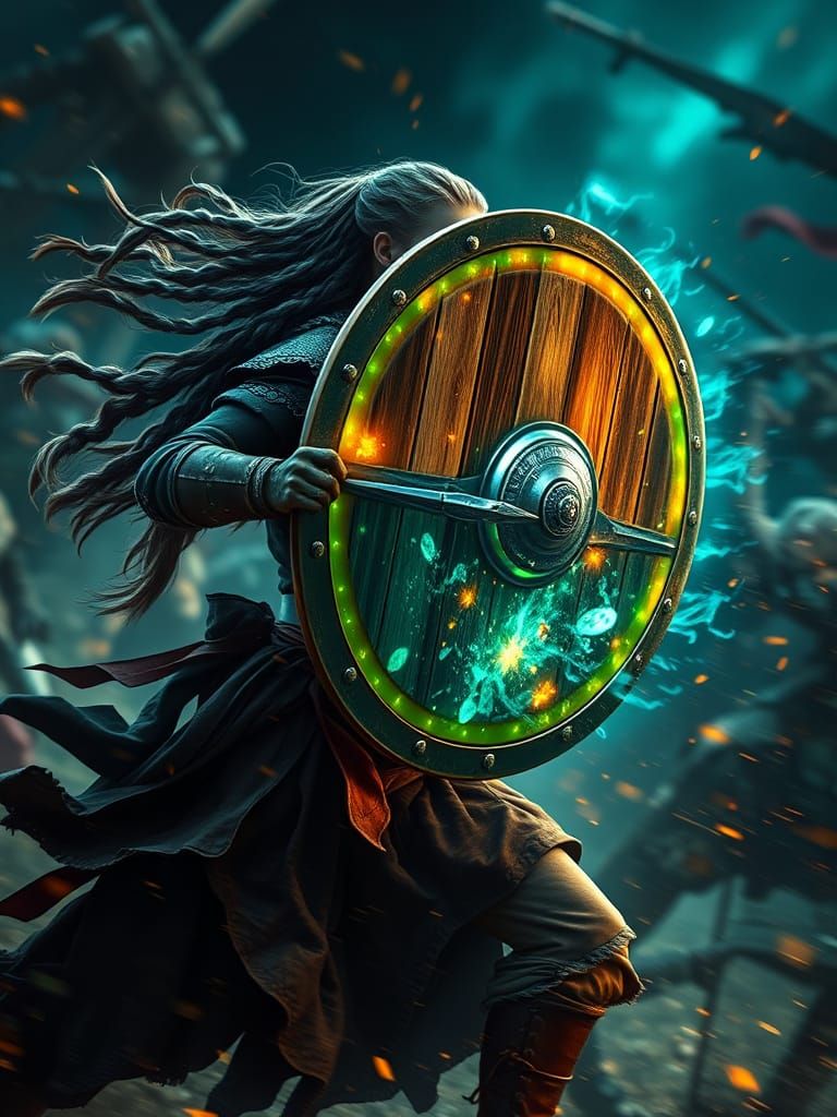 Viking Shield Maiden in Bioluminescent Battle