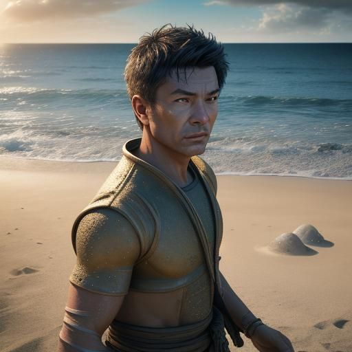 Boy Building Sandcastles at Sunset: Splash Art