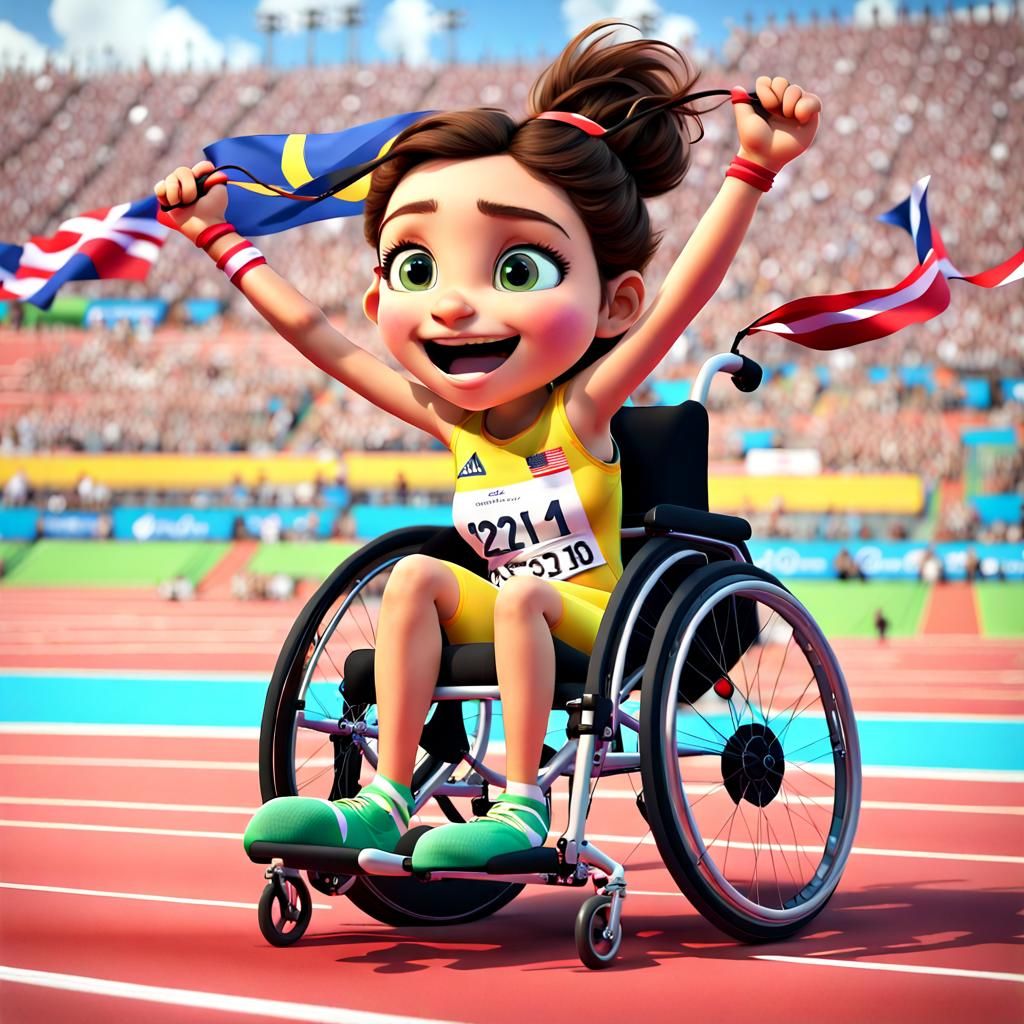 Paralympic Victory: Joyful Athlete in DreamWorks Style