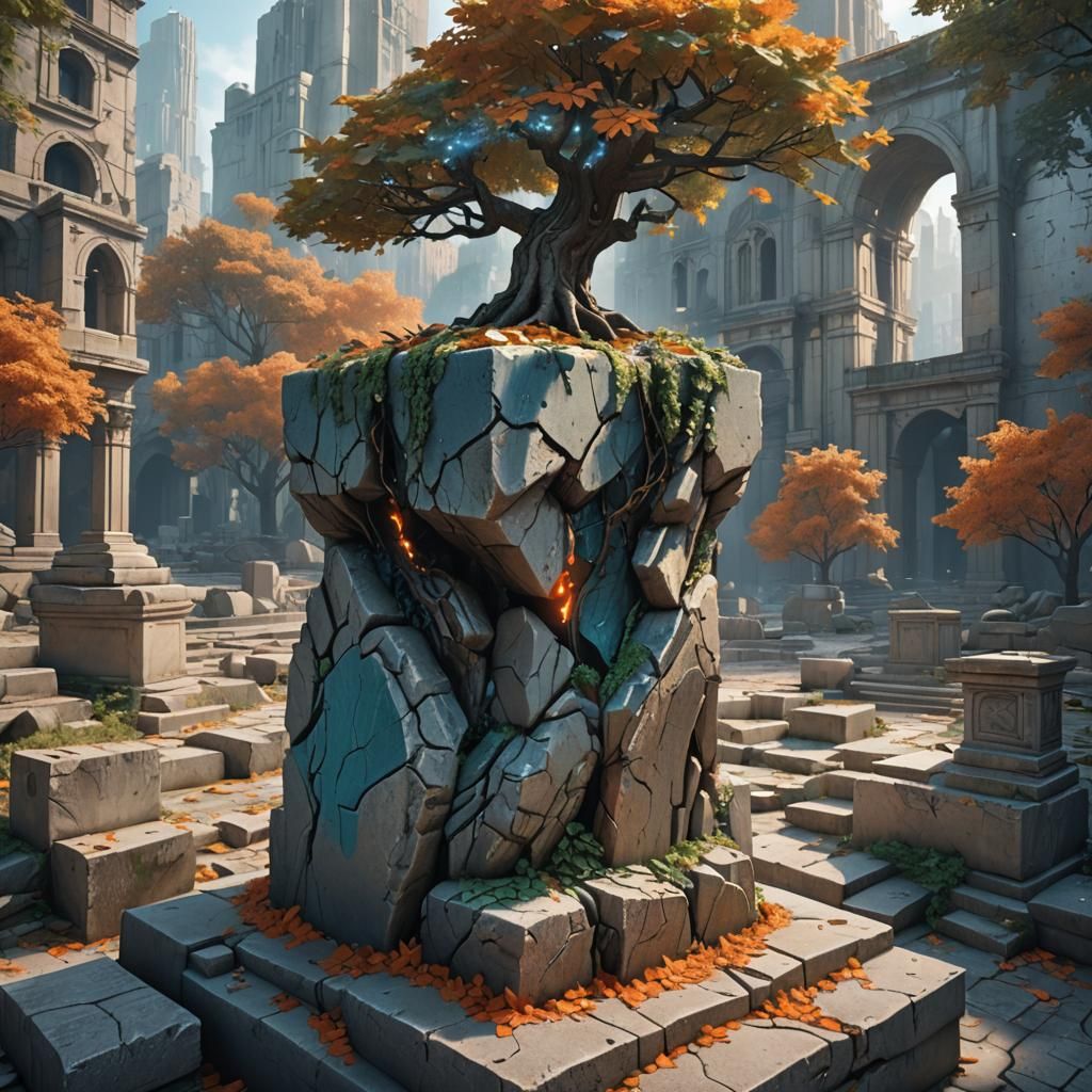 Symbolic Tree in Ruined City, Digital Matte Painting