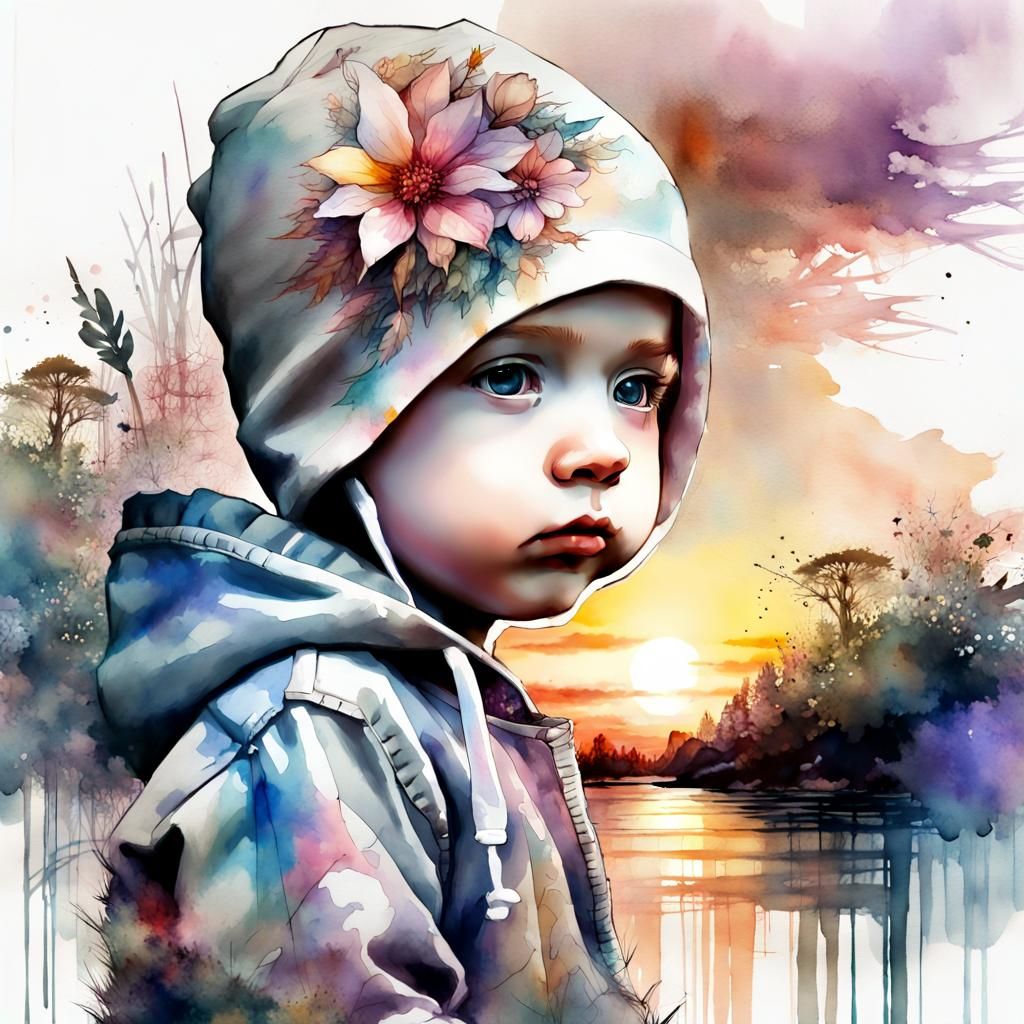 Cute Chibi Baby Eminem in Watercolor Art
