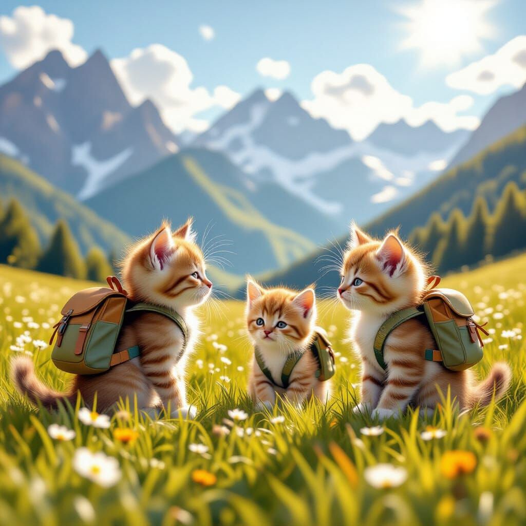 Kittens Backpacking in the Alps: Digital Artwork