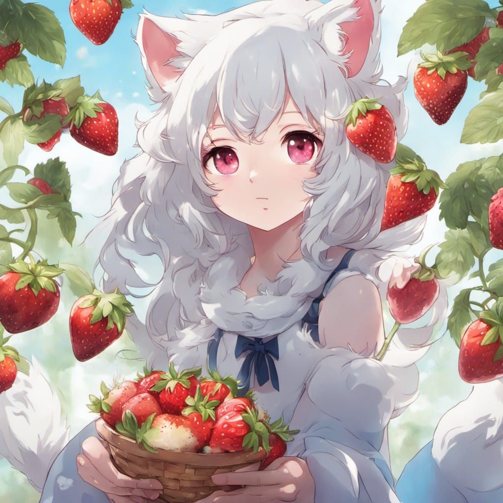 Strawberry Arctic Fox Hybrid in Anime Style