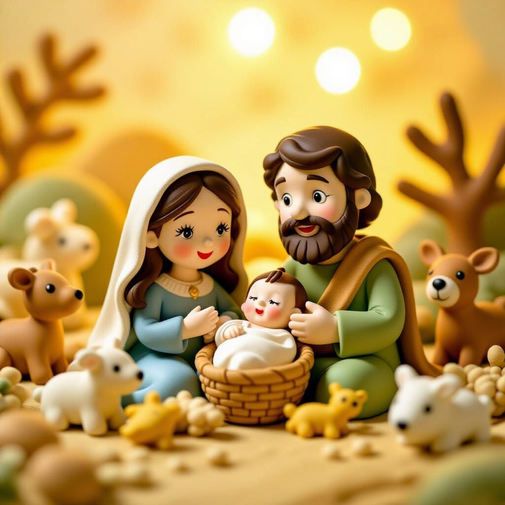 Clay Nativity Scene with Miniature Figures