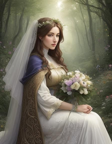 Breton Woman in Art Nouveau Style Portrait