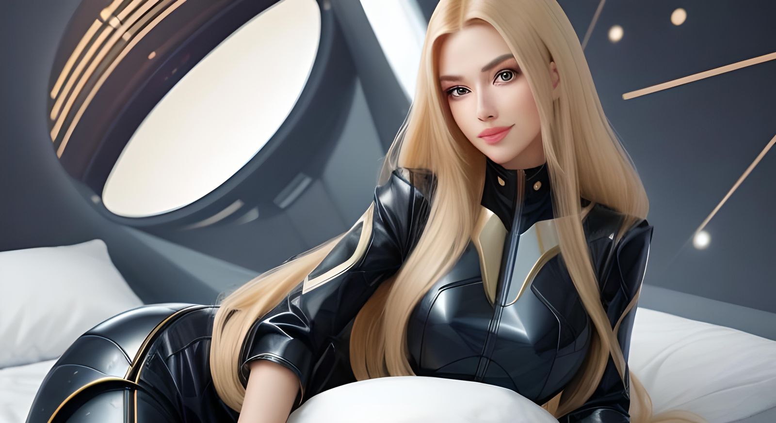 Futuristic Girl in Bedroom with Smart Clothes