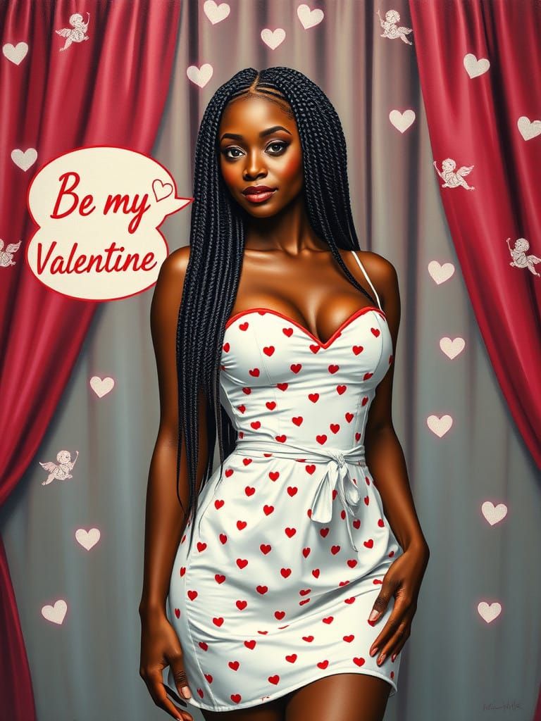 Intricately Detailed Pinup of African Woman in Valentine's P...