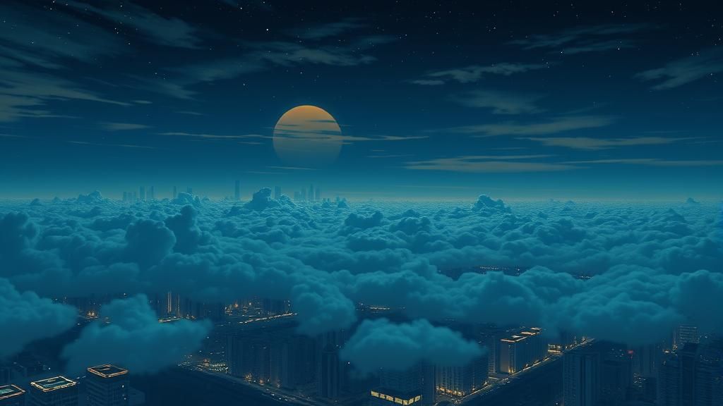 Glowing Cityscape at Night in CGI Anime Style
