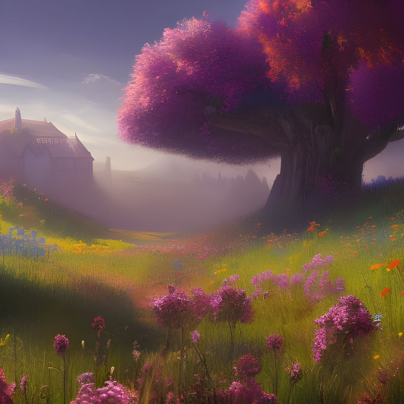 Lush Wildflower Meadow: Detailed Matte Painting