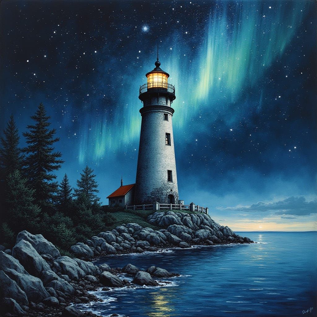 Cosmic Beacon in Starry Night Sky