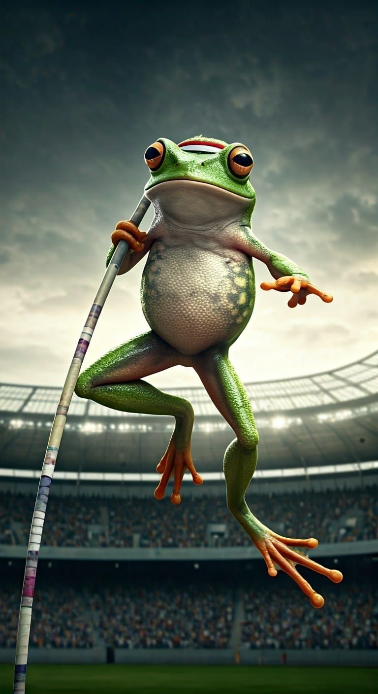 Frog Pole Vaulting in Ultra Realistic Photography