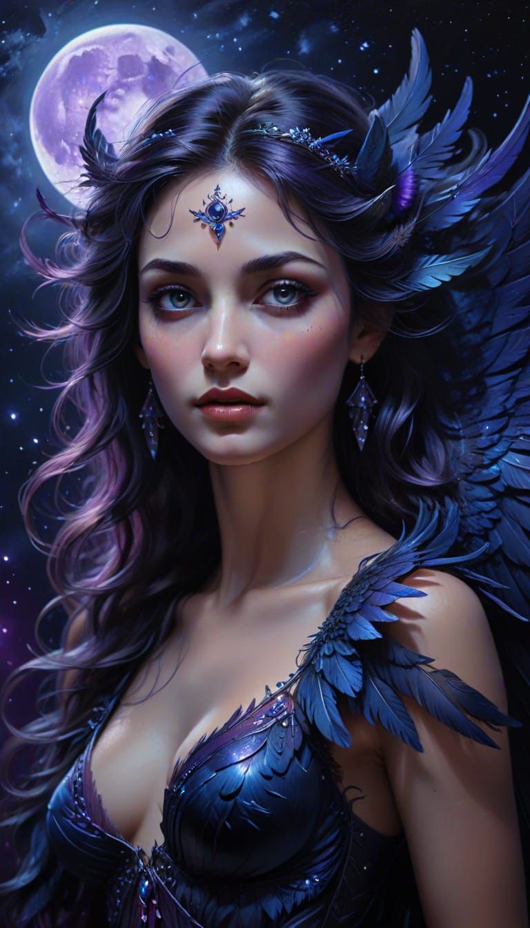 Goddess of Midnight Splendor in Cinematic Oil Painting