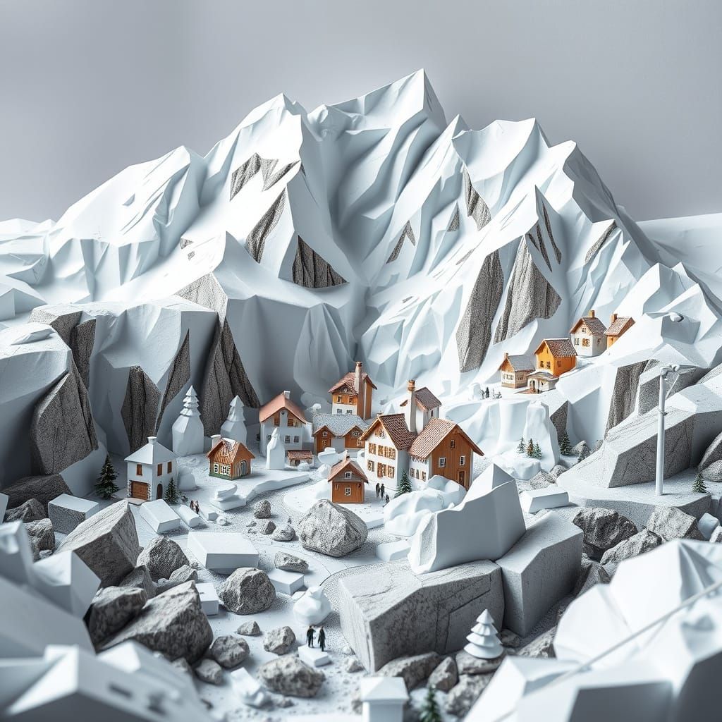 Glacier Collapse in Switzerland: Papercraft Style Rendering