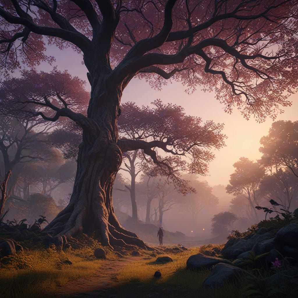 Mysterious Figure in Dark Fantasy Landscape