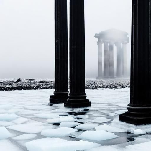 Surreal Black and White Goth Scene with Icebergs