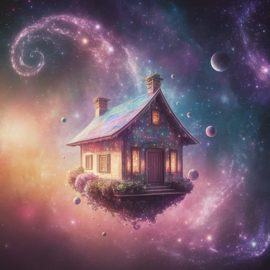 Celestial Cottage Amongst Starry Skies in Dreamy Landscape