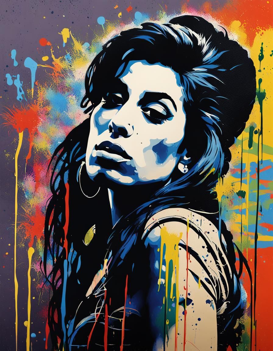 Colorful Graffiti Stencil Portrait of Amy Winehouse