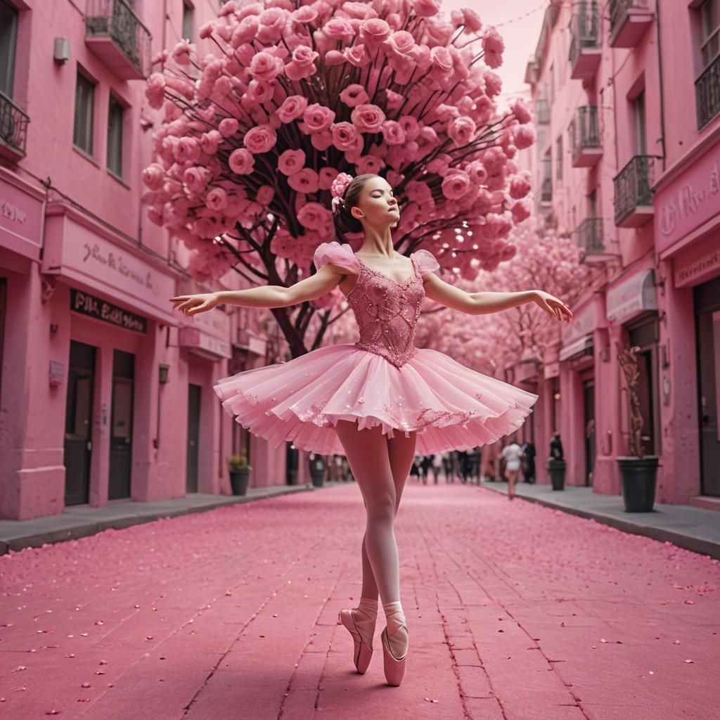 Pink Ballerina Dances in a Pink Future City