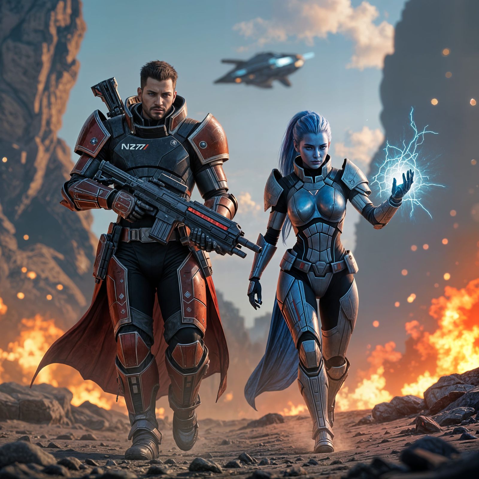 Sci-Fi Warriors in Ornate Armor Battle in Space