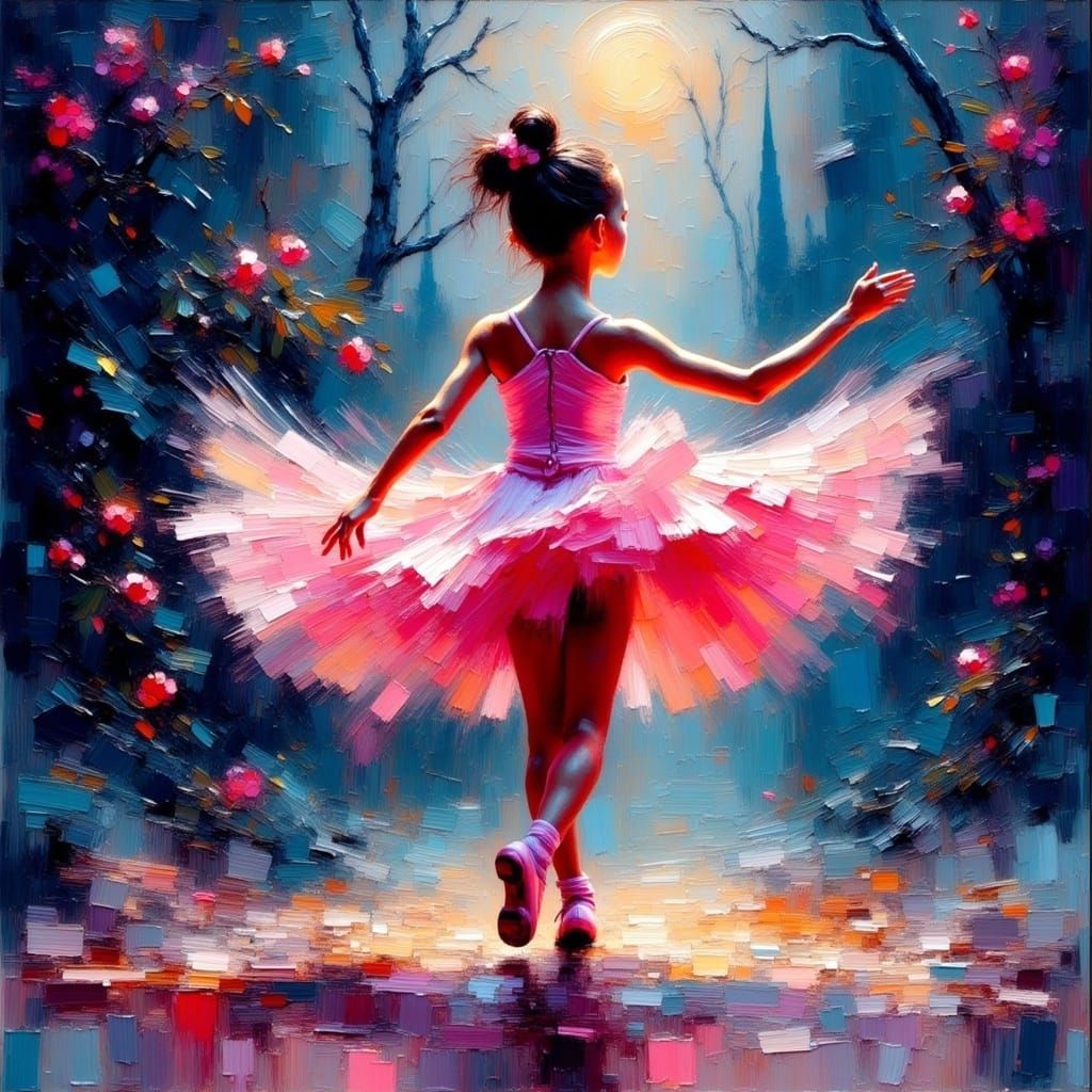 Ballerina in Motion with Watercolor and Impasto Textures